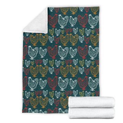 Rooster Hand Draw Design Fleece Blanket