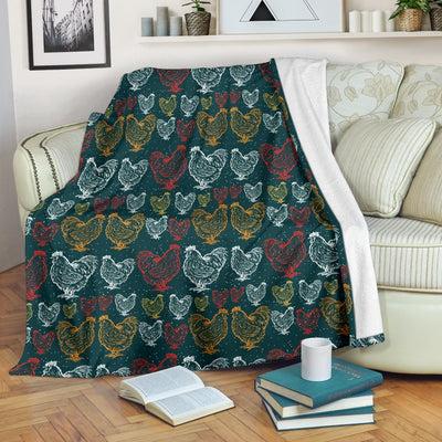 Rooster Hand Draw Design Fleece Blanket