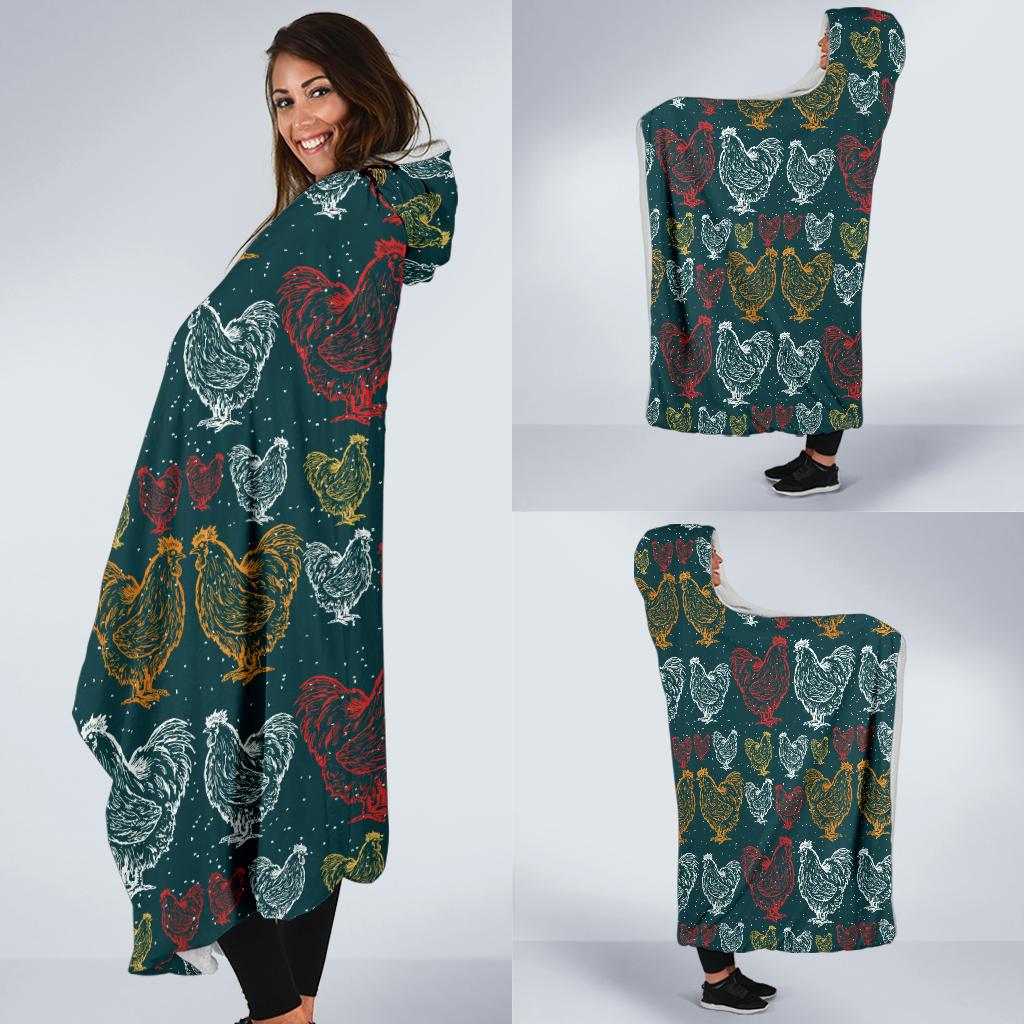 Rooster Hand Draw Design Hooded Blanket-JTAMIGO.COM
