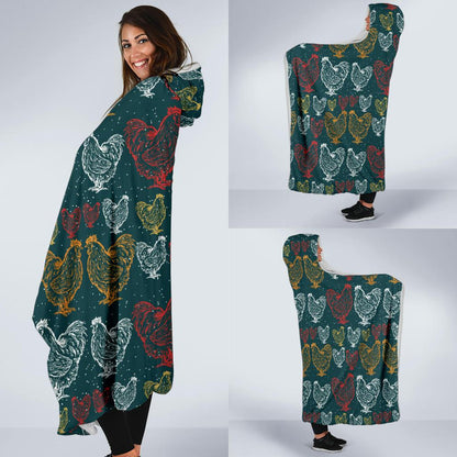 Rooster Hand Draw Design Hooded Blanket-JTAMIGO.COM
