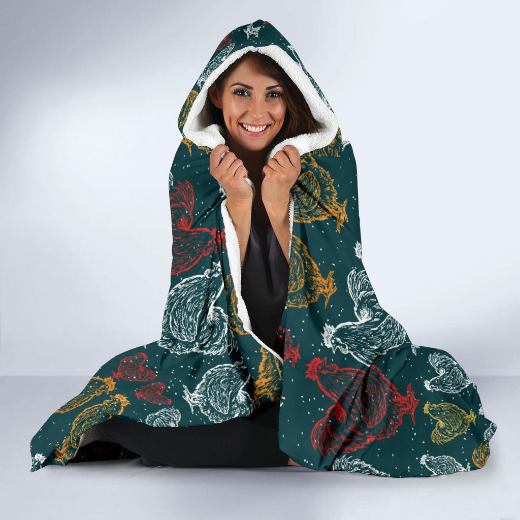 Rooster Hand Draw Design Hooded Blanket-JTAMIGO.COM