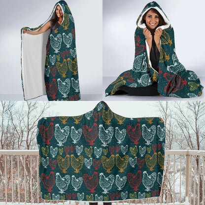 Rooster Hand Draw Design Hooded Blanket-JTAMIGO.COM