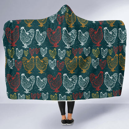 Rooster Hand Draw Design Hooded Blanket-JTAMIGO.COM