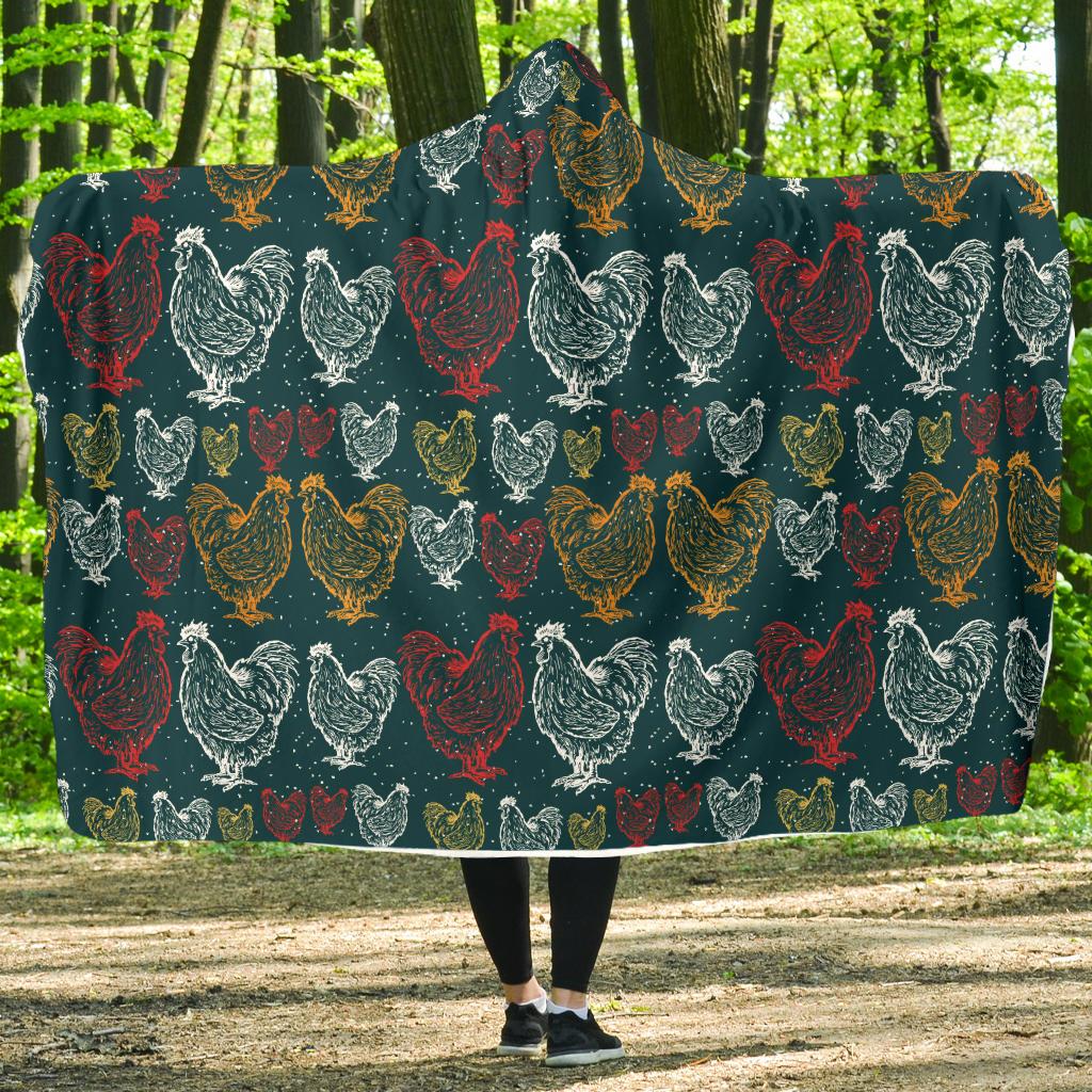 Rooster Hand Draw Design Hooded Blanket-JTAMIGO.COM
