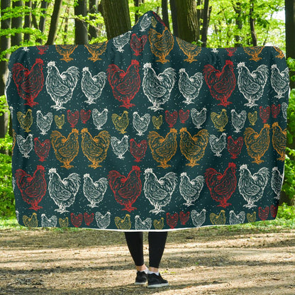 Rooster Hand Draw Design Hooded Blanket-JTAMIGO.COM