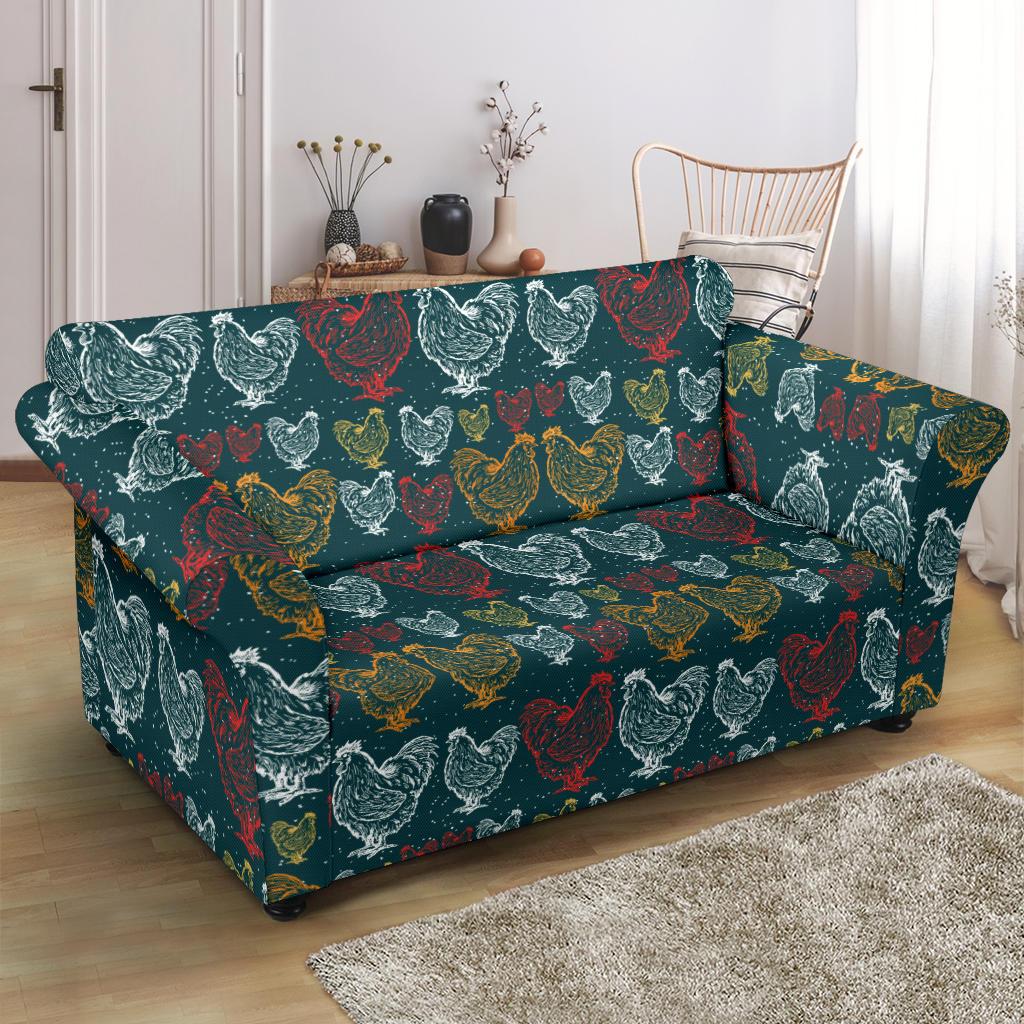 Rooster Hand Draw Design Loveseat Slipcover-JTAMIGO.COM