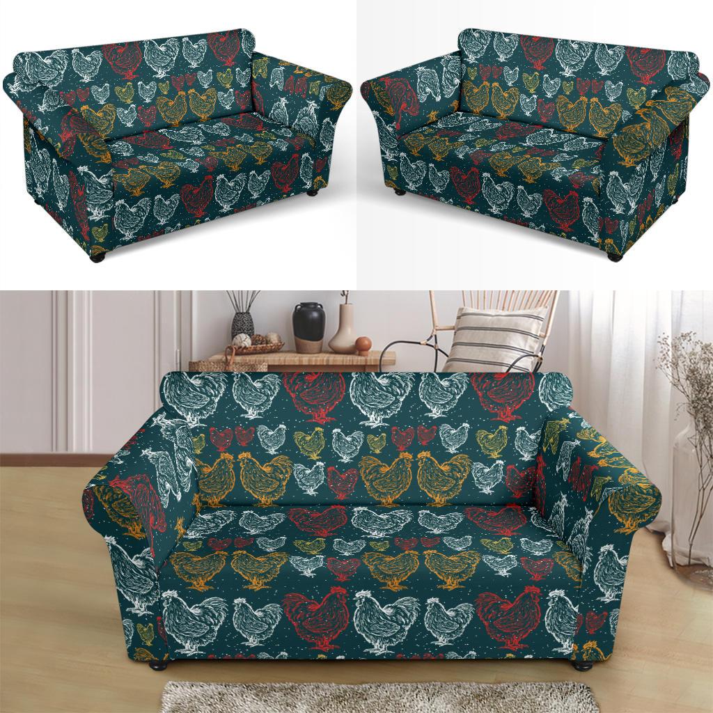 Rooster Hand Draw Design Loveseat Slipcover-JTAMIGO.COM