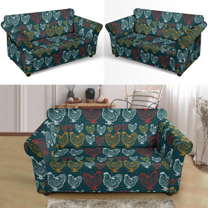 Rooster Hand Draw Design Loveseat Slipcover-JTAMIGO.COM