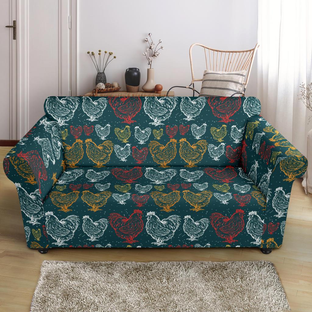 Rooster Hand Draw Design Loveseat Slipcover-JTAMIGO.COM