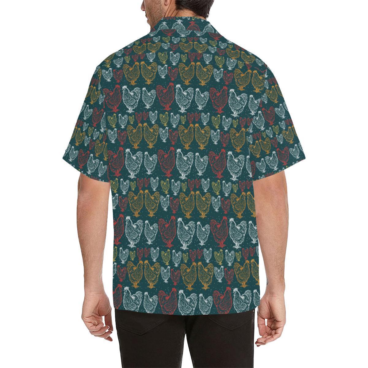 Rooster Hand Draw Design Men Aloha Hawaiian Shirt