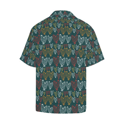 Rooster Hand Draw Design Men Aloha Hawaiian Shirt