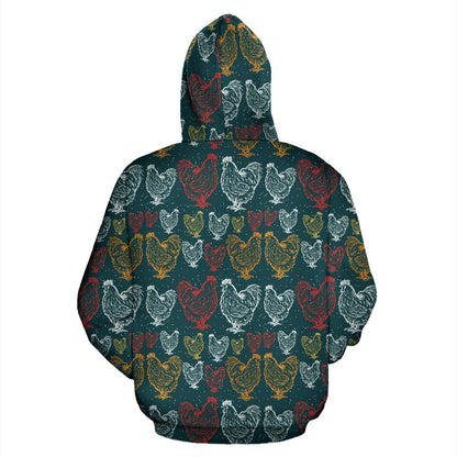 Rooster Hand Draw Design Pullover Hoodie