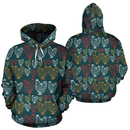 Rooster Hand Draw Design Pullover Hoodie