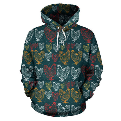 Rooster Hand Draw Design Pullover Hoodie