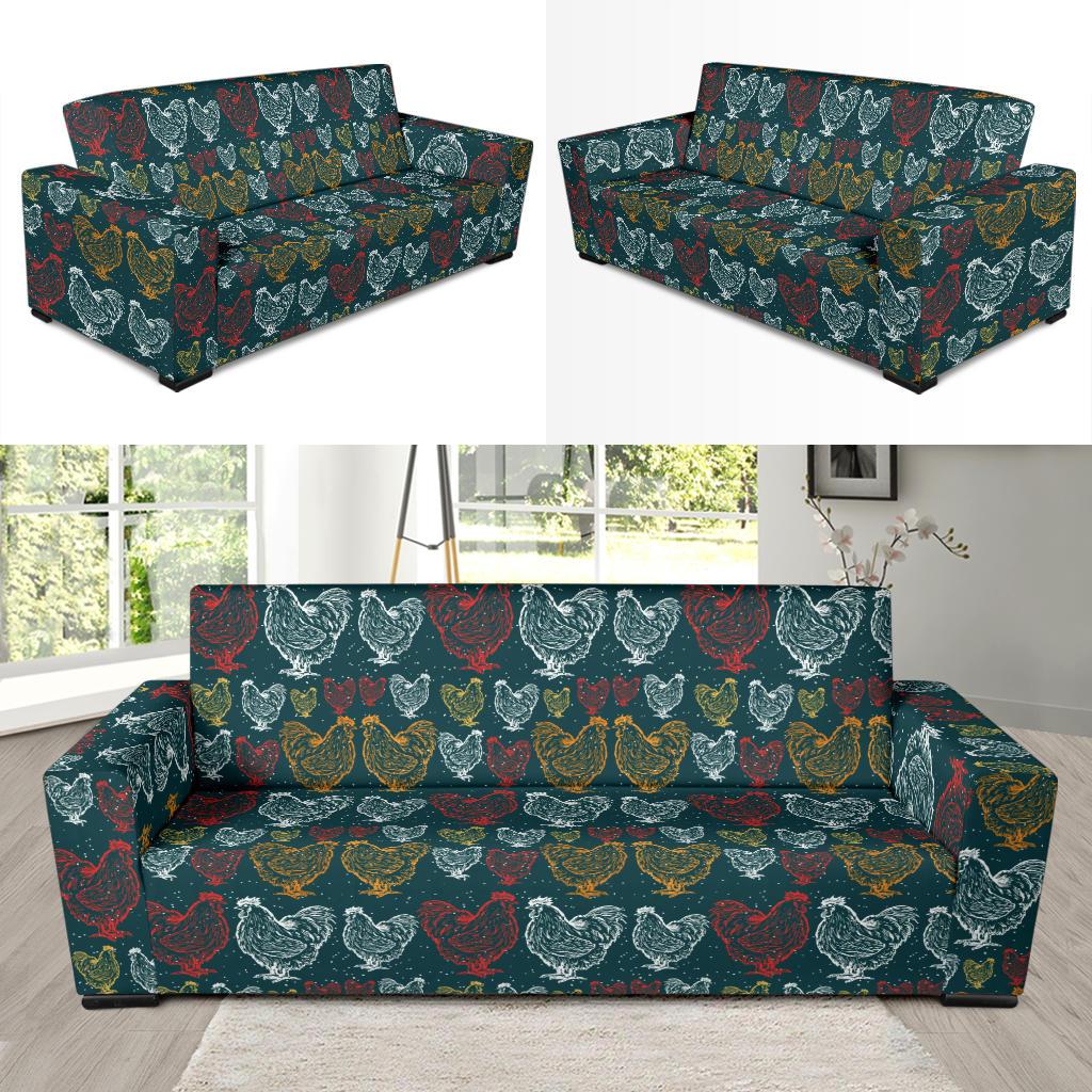 Rooster Hand Draw Design Sofa Slipcover-JTAMIGO.COM