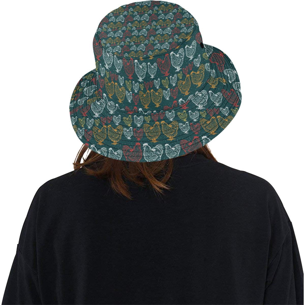 Rooster Hand Draw Design Unisex Bucket Hat
