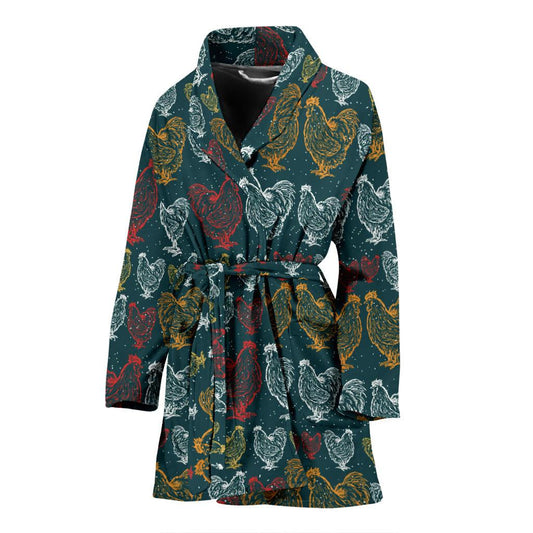 Rooster Hand Draw Design Women Bath Robe-JTAMIGO.COM