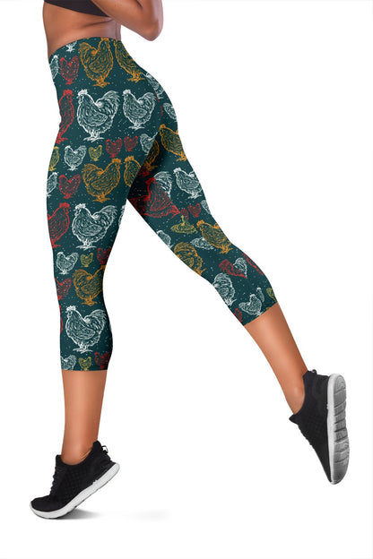 Rooster Hand Draw Design Women Capris