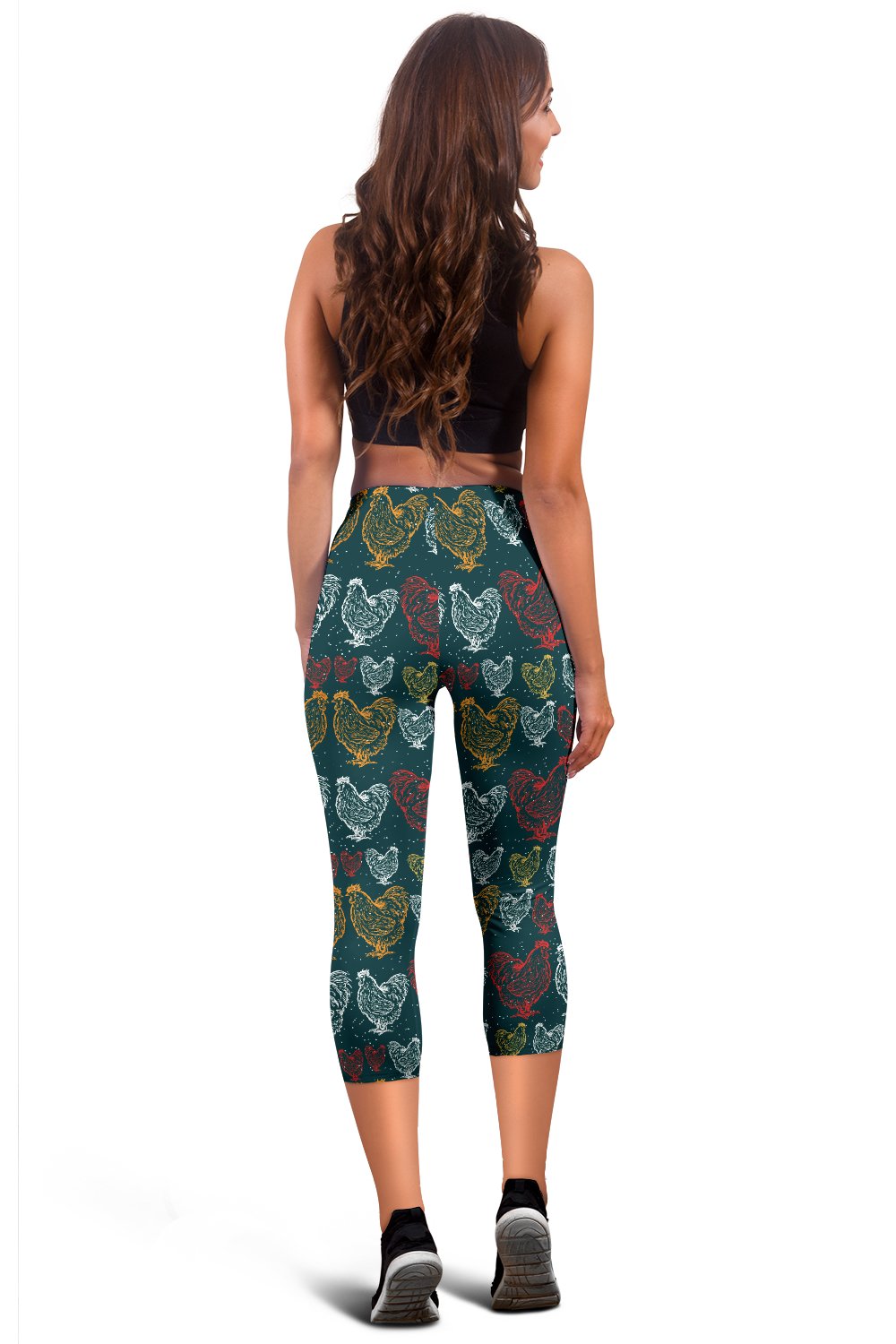 Rooster Hand Draw Design Women Capris