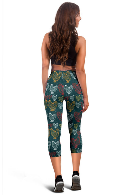 Rooster Hand Draw Design Women Capris