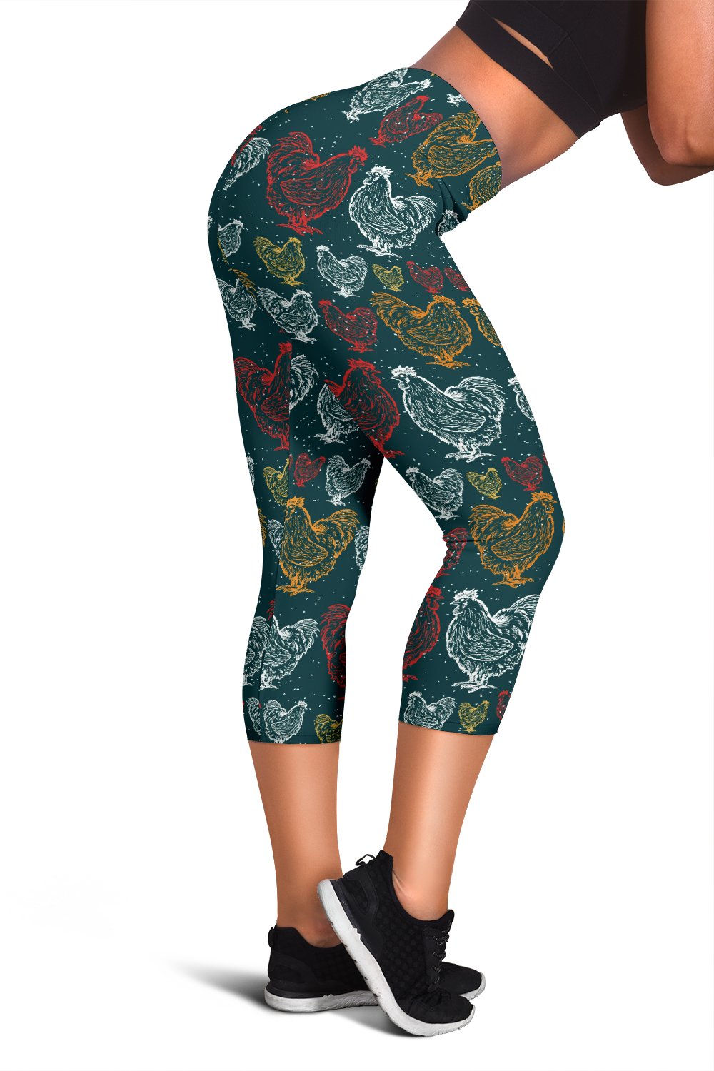 Rooster Hand Draw Design Women Capris
