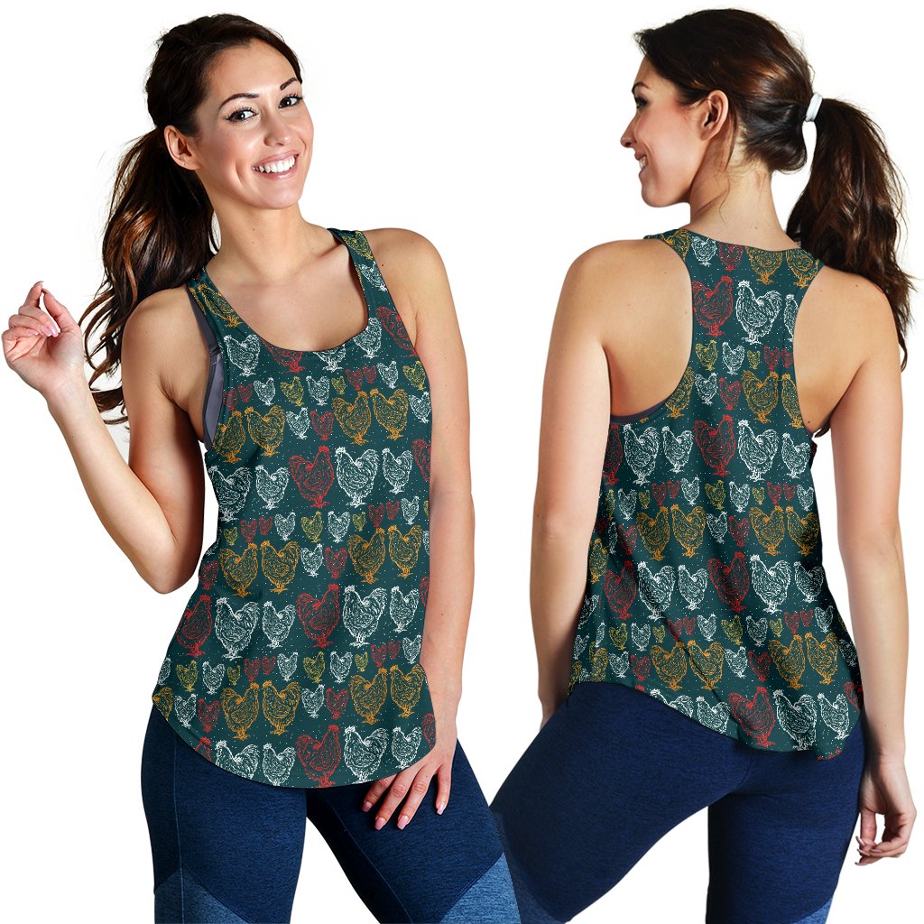 Rooster Hand Draw Design Women Racerback Tank Top