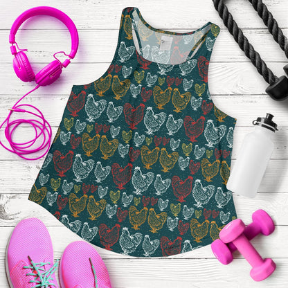 Rooster Hand Draw Design Women Racerback Tank Top