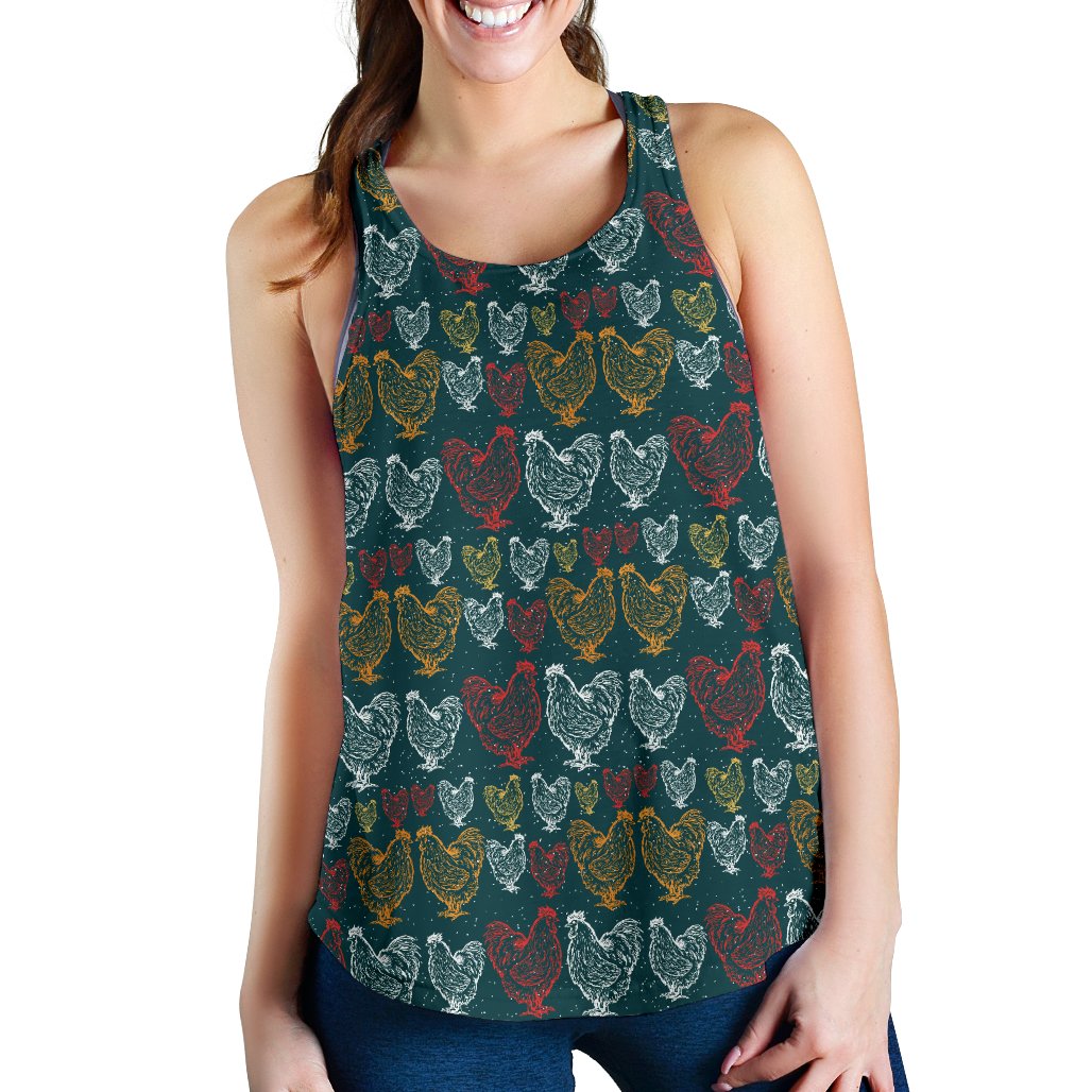 Rooster Hand Draw Design Women Racerback Tank Top