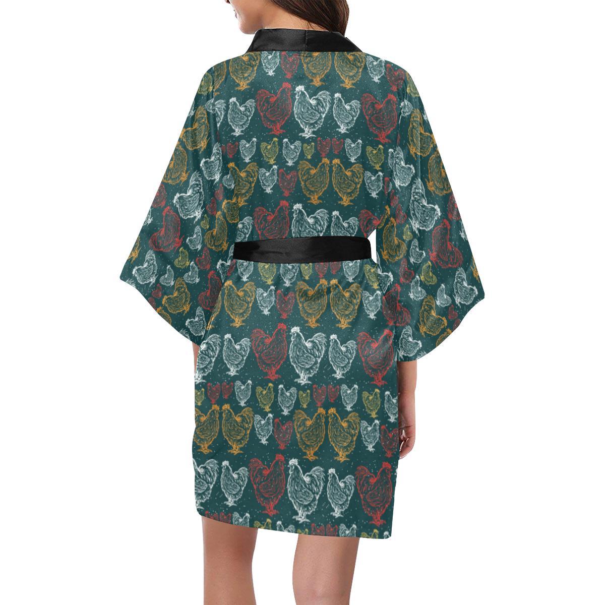 Rooster Hand Draw Design Women Short Kimono Robe