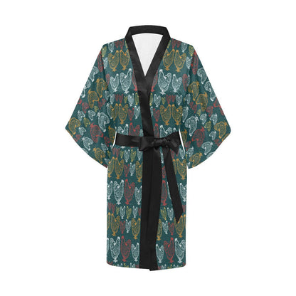 Rooster Hand Draw Design Women Short Kimono Robe