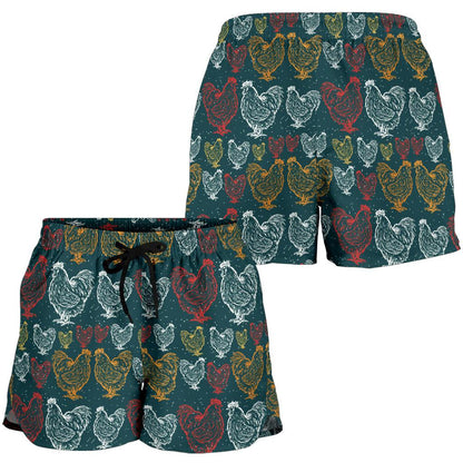 Rooster Hand Draw Design Women Shorts-JTAMIGO.COM