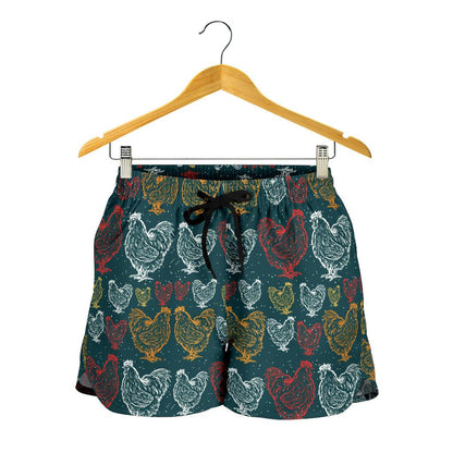 Rooster Hand Draw Design Women Shorts-JTAMIGO.COM