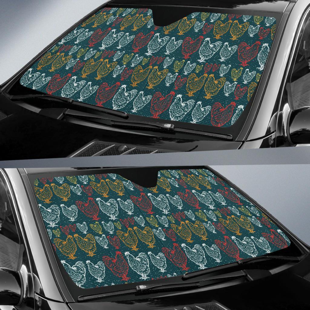 Rooster Hand Drawn Design Car Sun Shade For Windshield
