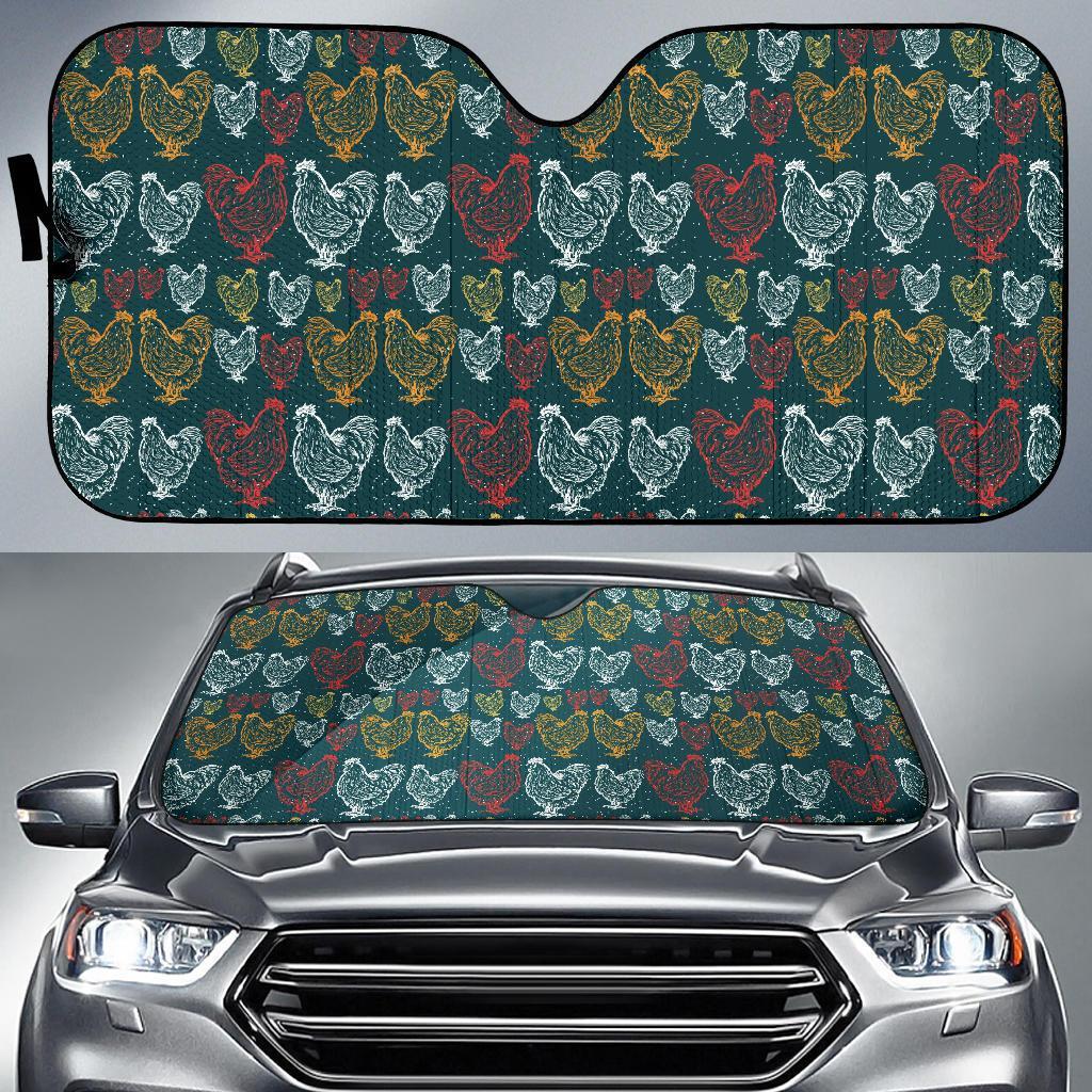 Rooster Hand Drawn Design Car Sun Shade For Windshield