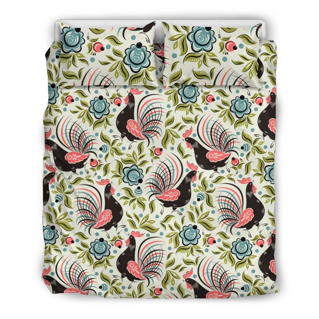 Rooster Print Design Duvet Cover Bedding Set