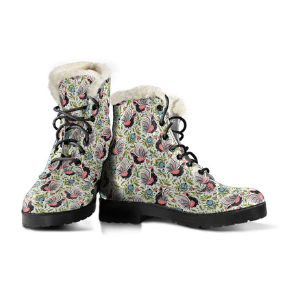 Rooster Print Design Faux Fur Leather Boots-JTAMIGO.COM