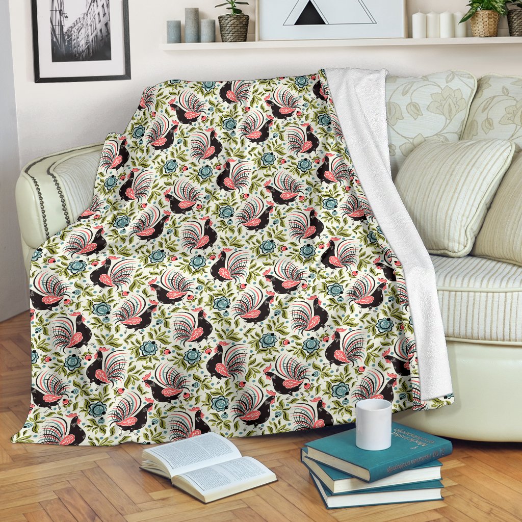 Rooster Print Design Fleece Blanket