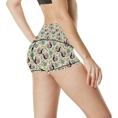 Rooster Print Design High Waisted Spandex Shorts-JTAMIGO.COM