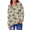 Rooster Print Design Off Shoulder Sweatshirt