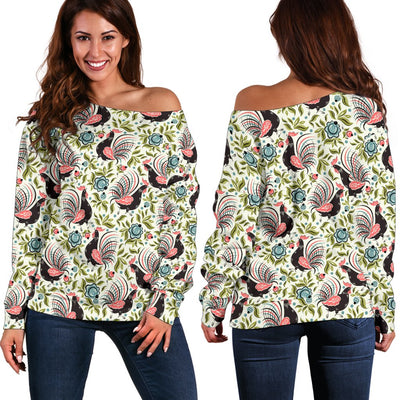 Rooster Print Design Off Shoulder Sweatshirt