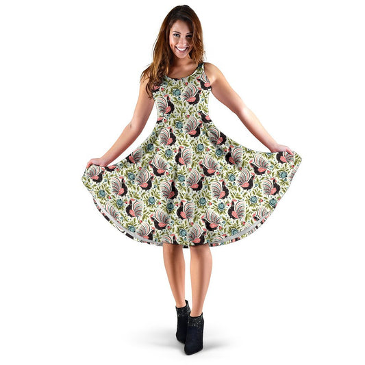 Rooster Print Design Sleeveless Dress
