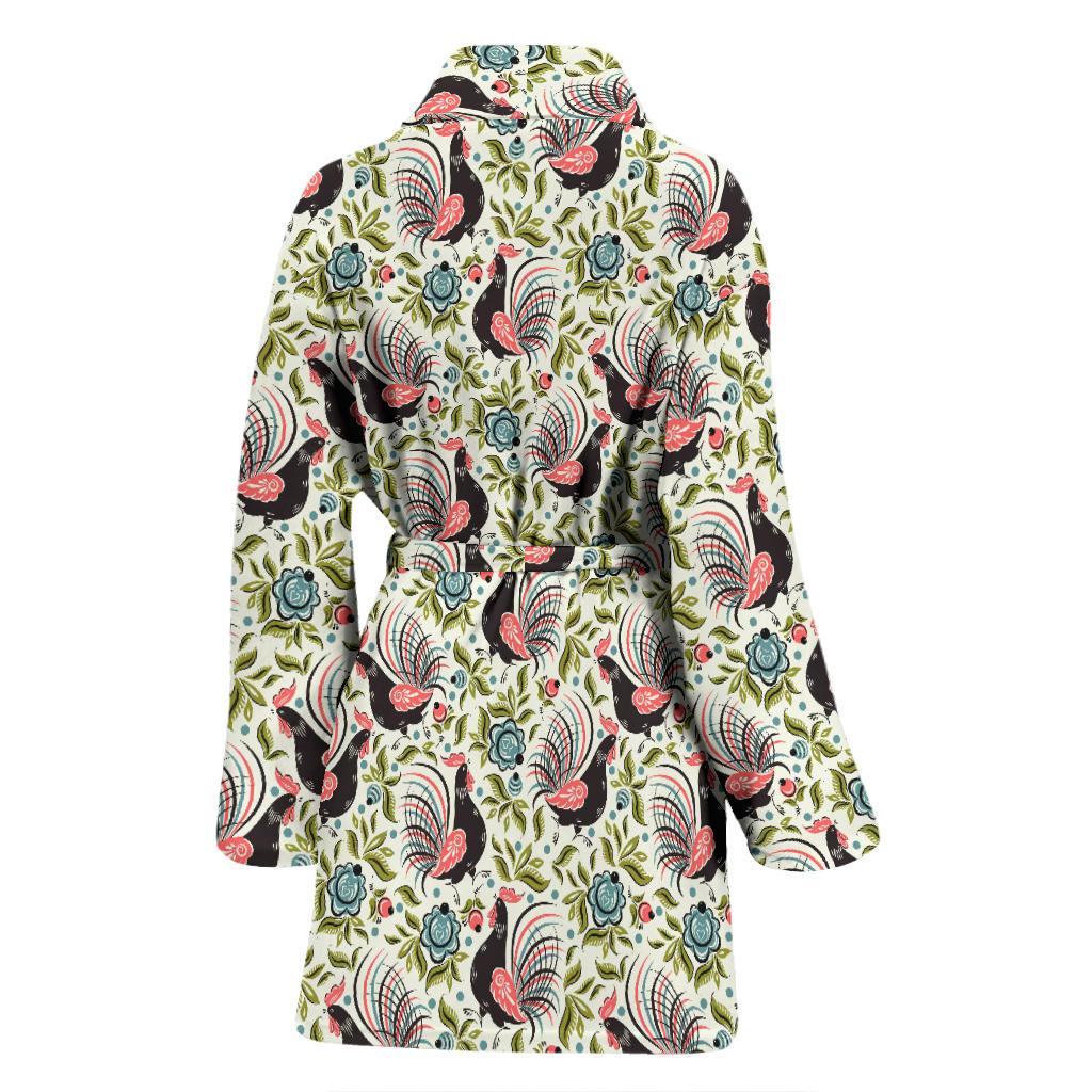 Rooster Print Design Women Bath Robe-JTAMIGO.COM