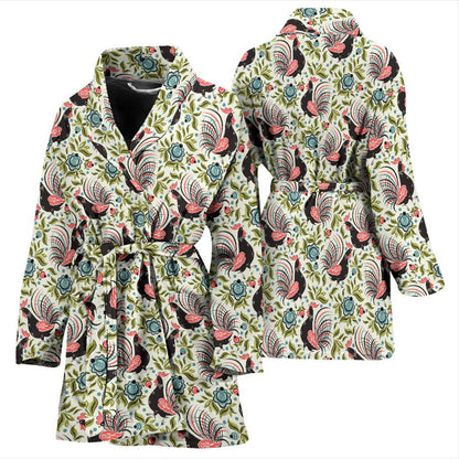 Rooster Print Design Women Bath Robe-JTAMIGO.COM