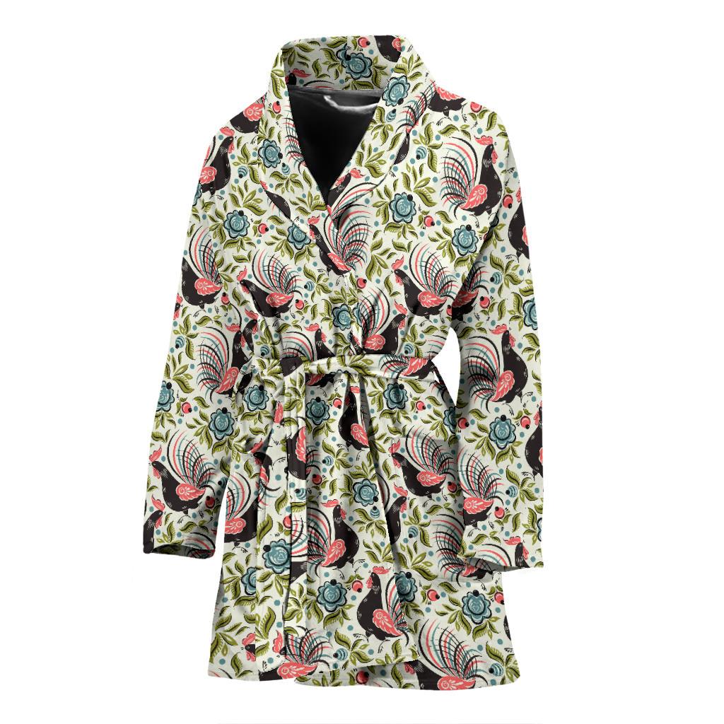 Rooster Print Design Women Bath Robe-JTAMIGO.COM