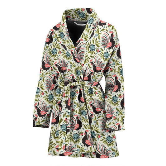 Rooster Print Design Women Bath Robe-JTAMIGO.COM