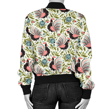 Rooster Print Design Women Casual Bomber Jacket