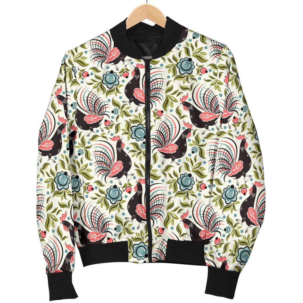 Rooster Print Design Women Casual Bomber Jacket