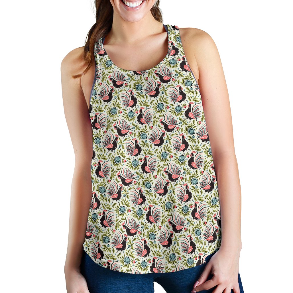 Rooster Print Design Women Racerback Tank Top