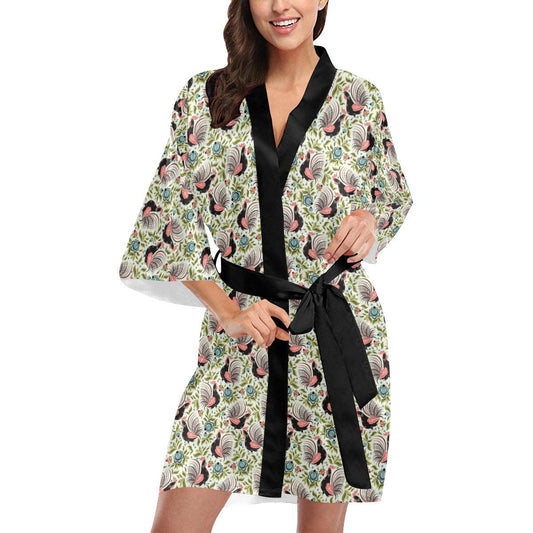 Rooster Print Design Women Short Kimono Robe