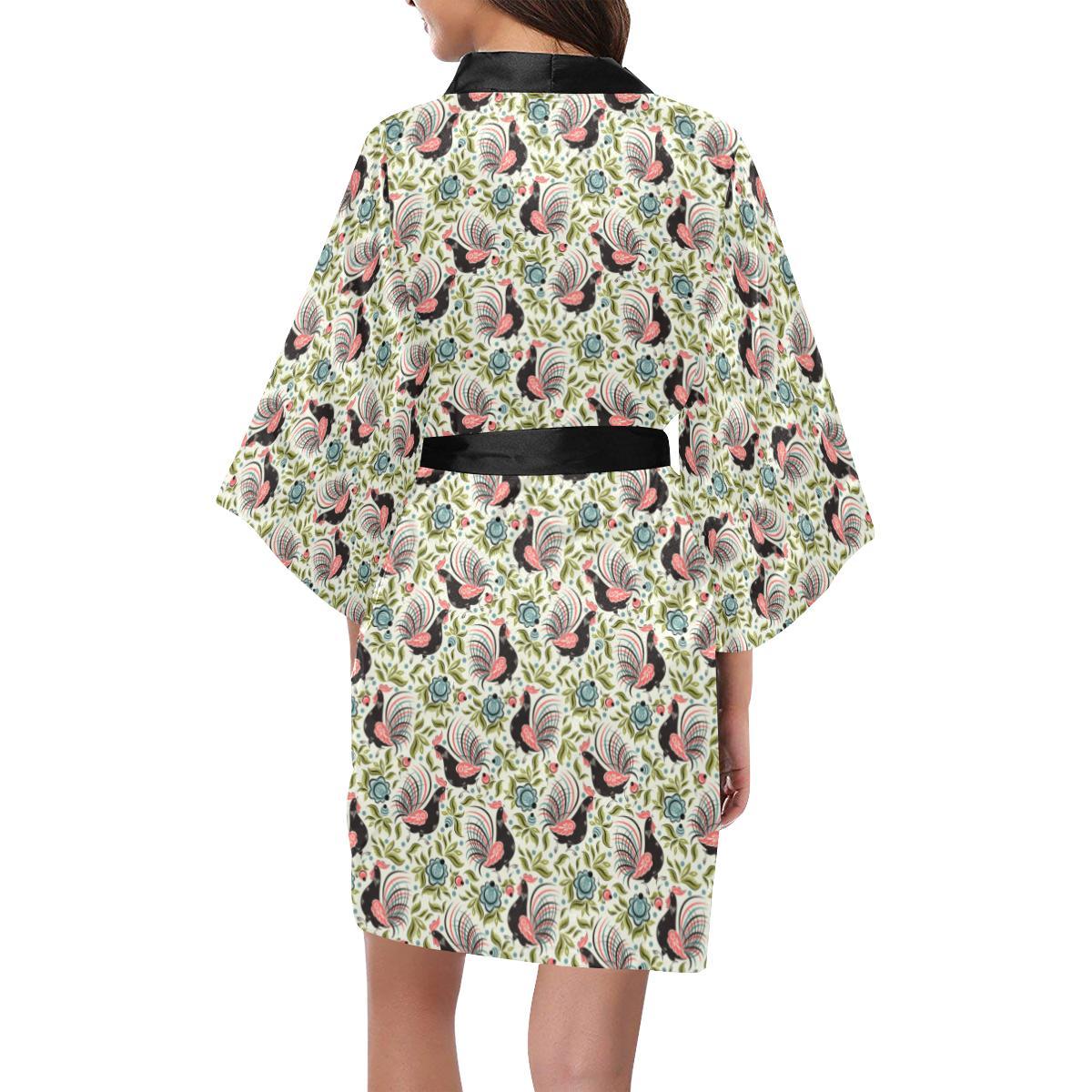 Rooster Print Design Women Short Kimono Robe